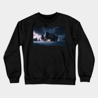 Black futuristic house in snowy place Crewneck Sweatshirt